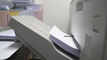 Copier Or Printer Machine With Copy Or Xerox And White Blank Paper On Tray In Work Office And Lot Of Work For Print Report And Business Document With Nature Sound On Slow