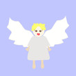 Cute Little Angel,Winged Fairy with Blonde Hair, Beautiful Flying Girl Character in Fairy Costume with Magic Wand Vector Illustration
