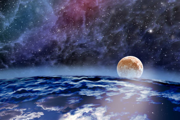 Wall Mural - Moon, Land and starry outer space