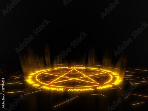 Fotomural summon circle with pentagram on center