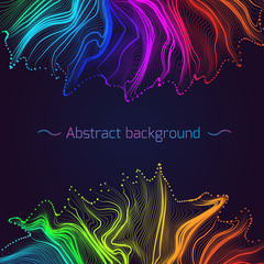 Poster - Background with element abstract colorful curved wavy lines. Dark theme.