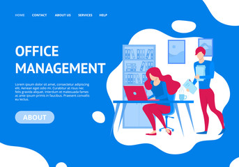 Poster - Office Management Concept Landing Web Page Template. Vector