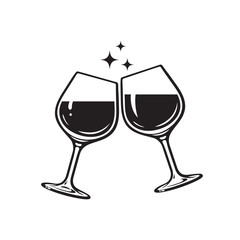 two glasses of wine. cheers with wineglasses. clink glasses icon. vector illustration on white backg