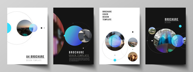 Poster - Vector layout of A4 format modern cover mockups design templates for brochure, flyer, booklet. Simple design futuristic concept. Creative background with circles that form planets and stars.