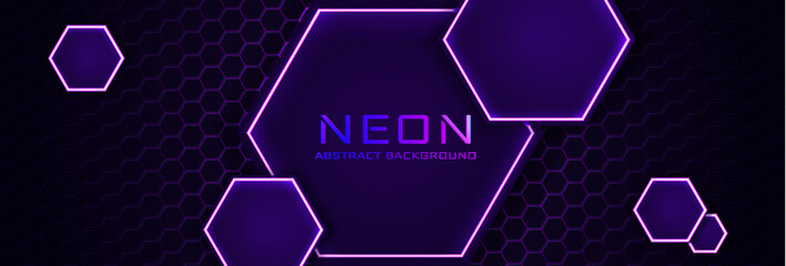 Poster - Abstract neon infographic background with violet light, line and texture. Vector banner design in dark night colour