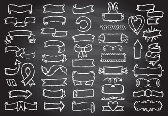 Chalk retro graphic line ribbons and elements set on a blackboard