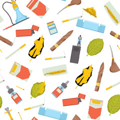 Sticker - Cartoon Color Smoking Tobacco Products Seamless Pattern Background. Vector