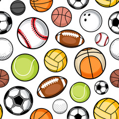 Vector colorful sport balls seamless pattern or background