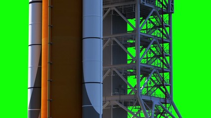 Wall Mural - space launch system on launch pad. green screen. 3d animation. 4k. ultra high definition. 3840x2160.