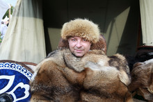 Smiling Man In Fur Cape And Hat