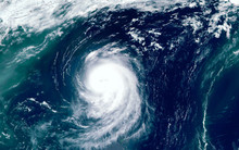 Super Typhoon Over The Ocean. The Eye Of The Hurricane. View From Outer Space  Some Elements Of This Image Furnished By NASA