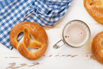 Canvas Print - Oktoberfest backdrop. Pretzels and beer mug