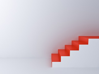 Leinwandbilder - Red stairs in white room background with blank space on the wall 3D rendering