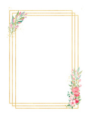 Orchid branch watercolor hand drawn raster frame template