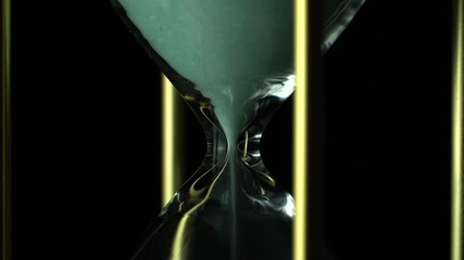 Wall Mural - Extreme close up view of sand flowing through an hour glass. Super closeup of hourglass clock middle.  Classic sandglass timer.