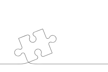 Wall Mural - Puzzle piece of one continuous line drawn. Jigsaw puzzle element. Vector illustration.