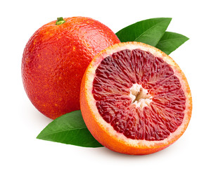 red blood orange slice, isolated on white background, clipping path, full depth of field