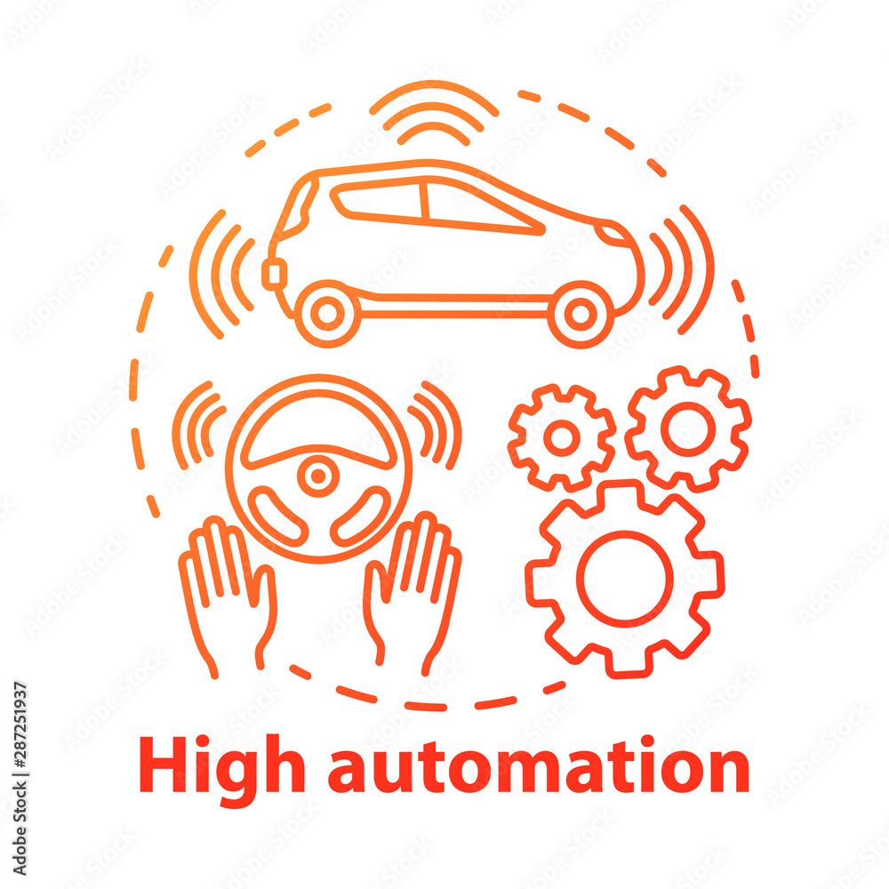 High automation concept icon. Car with autonomous features. Steering ...