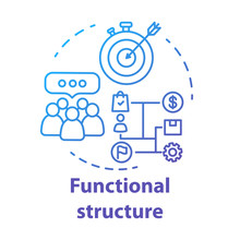 Functional Corporate Structure Concept Icon. Business Strategy Idea Thin Line Illustration. Management And Workflow Organization. Marketing Campaign. Vector Isolated Outline Drawing