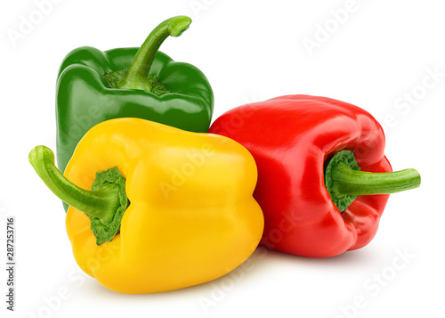 Fotomural sweet pepper, red, green, yellow paprika, isolated on white background, clipping