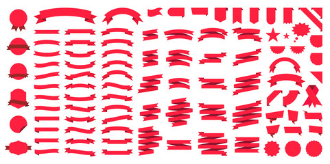 Wall Mural - set of 100 ribbons. ribbon elements. starburst label. vintage. modern simple ribbons collection. vec