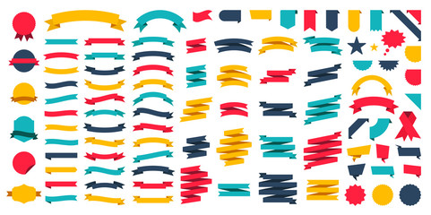 Wall Mural - set of 100 ribbons. ribbon elements. starburst label. vintage. modern simple ribbons collection. vec