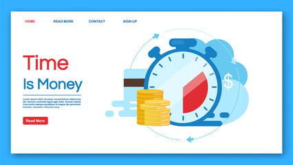 Poster - Time is money landing page vector template. Deposit, investment period website interface idea with flat illustrations. Instant payment homepage layout. Loan terms web banner, webpage cartoon concept