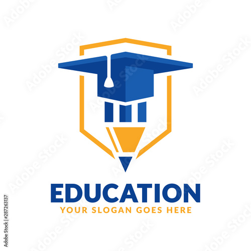 Education Logo Design Template Pencil And Graduation Cap Icon