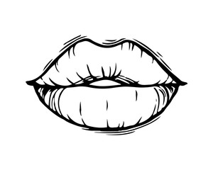 Hand drawn female lips isolated on white background. 