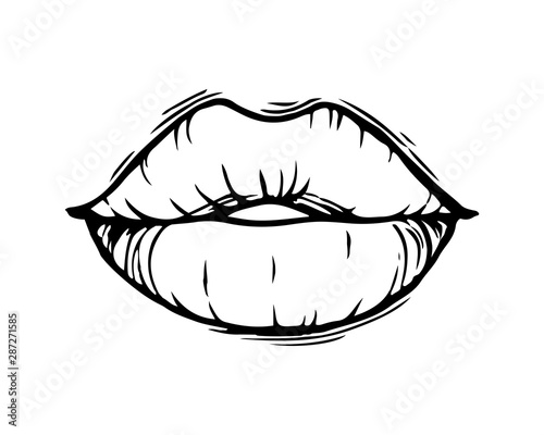 Fotomural Hand drawn female lips isolated on white background.