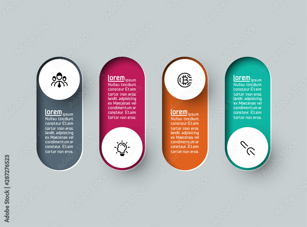 Vector Infographic 3d long circle label, infographic with number 4 options processes. - obrazy, fototapety, plakaty 