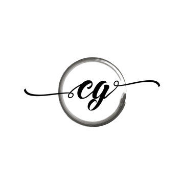 CG initial handwriting logo template, round logo in watercolor color with handwritten letters in the middle. Handwritten logos are used for, weddings, fashion, jewelry, boutiques, flowers, business