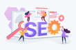 Website traffic, web page visibility. Marketers team creating digital advertising characters. Search engines, online marketing, seo tools concept. Vector isolated concept creative illustration