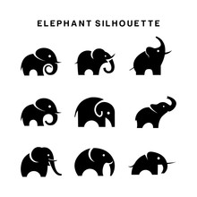 Elephant Logo Set Vector Symbol Silhouette