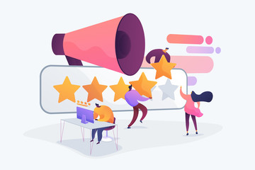 Wall Mural - Customer experience and website feedback. Five stars client review. PR and promotion campaign. Rating scale, high-ranking, top-ranking concept. Vector isolated concept creative illustration