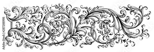 Fotomural Vintage Baroque Victorian frame border flower pattern vector floral engraved scr