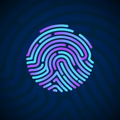 Poster - Cyber Security Finger Print Scanned. Fingerprint Scanning Identification System. Biometric Authorization and Security Concept. Vector illustration on dark background