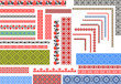 Set of editable Ukrainian traditional seamless ethnic patterns for embroidery stitch. Floral and geometric ornaments. 