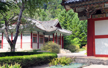 Sticker - Pavilions in ancient Buddhist monastery Pohyon, North Korea