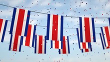 Costa Ricans Flags In The Sky With Confetti.
