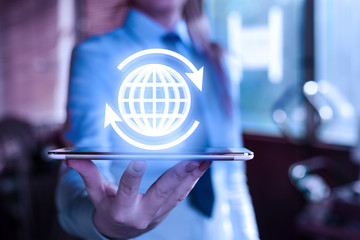 Poster - Global network connection. World Technology map point and line composition concept of global business.