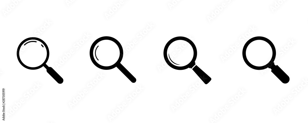 Search icons. Set of magnifying glass icons. Magnifier or loupe sign set. search icon Concept for finding people to work. - obrazy, fototapety, plakaty 