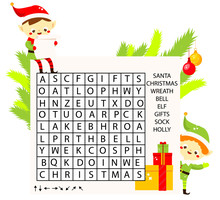 Educational Game For Children. Christmas Word Search Puzzle Kids Activity. New Year Theme Learning Vocabulary.