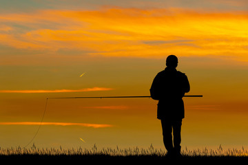 Poster - illustration of fisherman at sunset