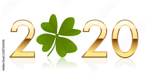Des Vœux Porte Bonheur Avec Ecrit En Chiffres Dores Autour D Un Trefle A Quatre Feuilles Qui Symbolise La Chance Et La Reussite Stock Vector Adobe Stock