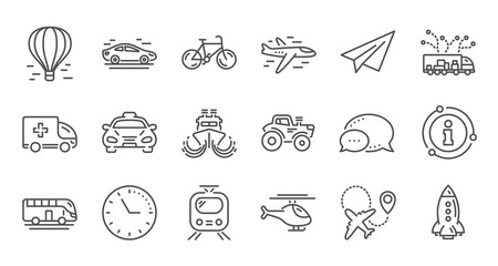 Poster - transport line icons. taxi, helicopter and train. airplane linear icon set. quality line set. vector