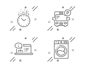 Poster - online documentation, time and bus parking line icons set. washing machine sign. web engineering, cl