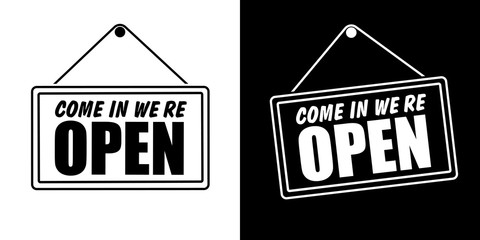 Aufkleber - Come in we're open in signboard with a rope. Vector