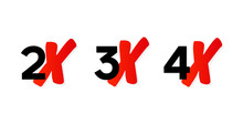 2x, 3x, 4x Logo Icon. Vector Symbol.