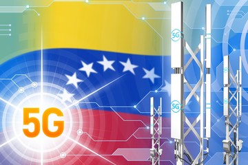 Venezuela 5G industrial illustration, huge cellular network mast or tower on hi-tech background with the flag - 3D Illustration